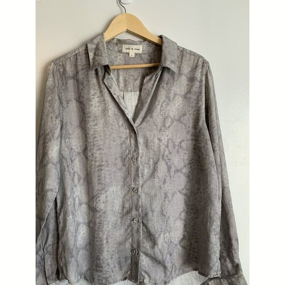 Anthropologie Cloth & Stone Snake Print Tunic Top SZ Large Gray Tencel Button Up - Picture 4 of 11